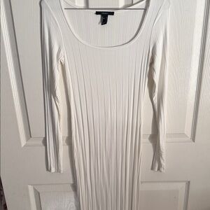 Forever 21 Cream Ribbed Long Sleeve Dress